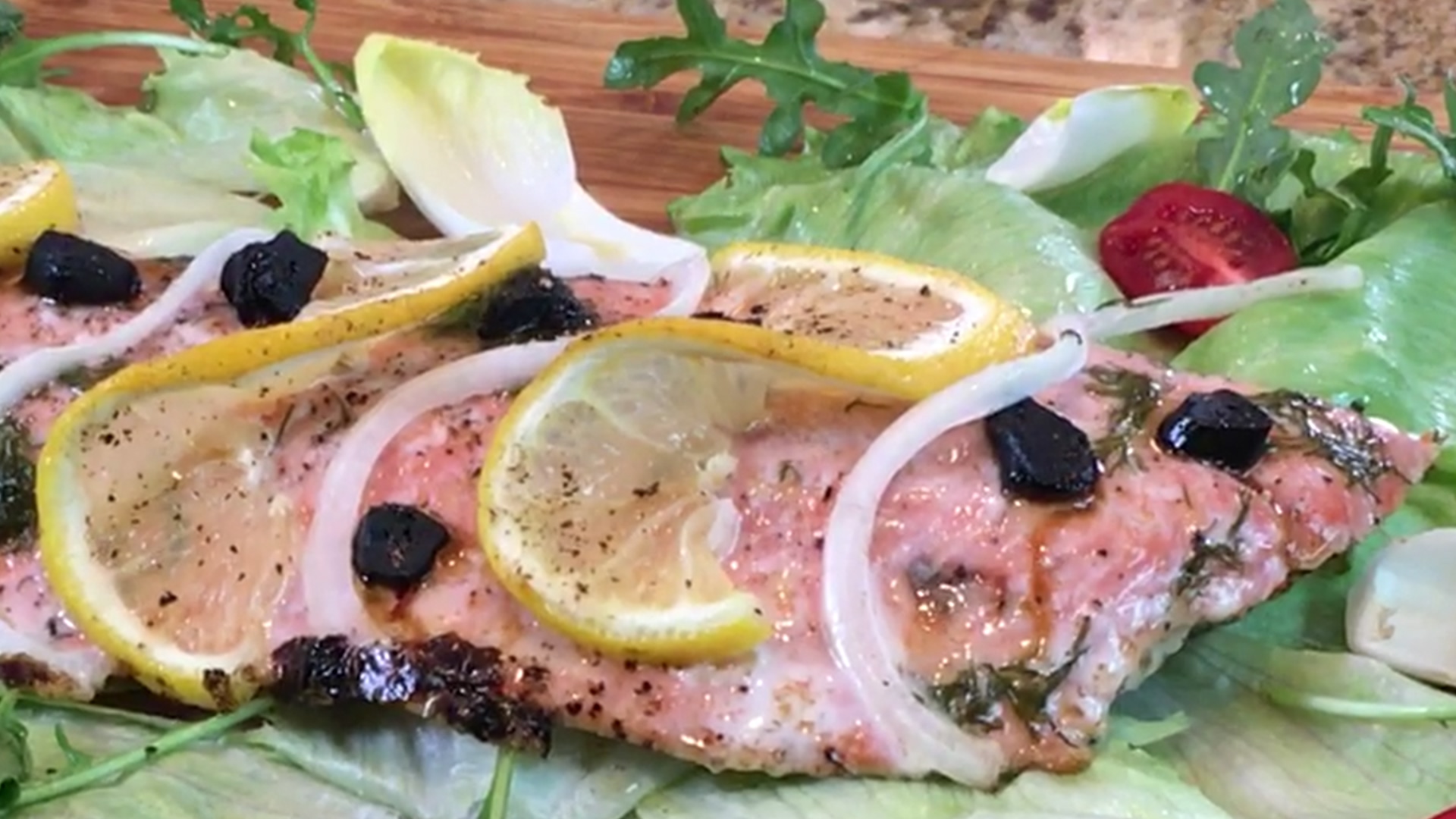 Cedar Plank Salmon with Lemon Dill Butter Sauce and Black Garlic